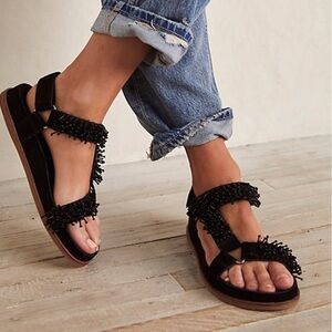 ANTHROPOLOGIE KELSI DAGGER Brooklyn Spark Black Suede Beaded Sandals Size 9 NEW